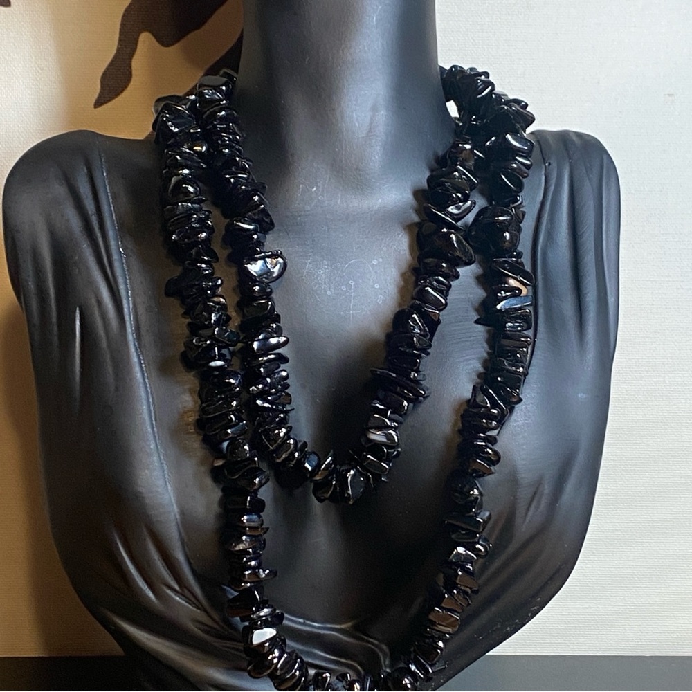 🍇Black Obsidian Necklace Endless Strand 34” Length